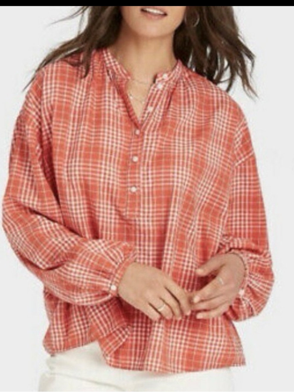 Universal Thread Coral Plaid Button-Front Shirt